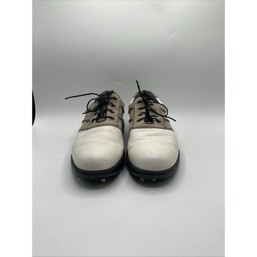 FootJoy Gold Shoes Soft Spike Cleats Men 10 White Brown Leather Dry ICE Comfort